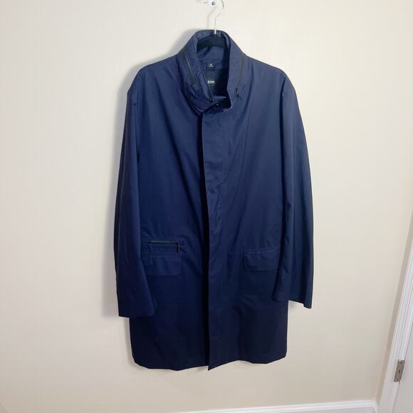 Hugo Boss Mens Water Repellent Jacket Navy Hooded Button and Zip Size 42L - Picture 3 of 14